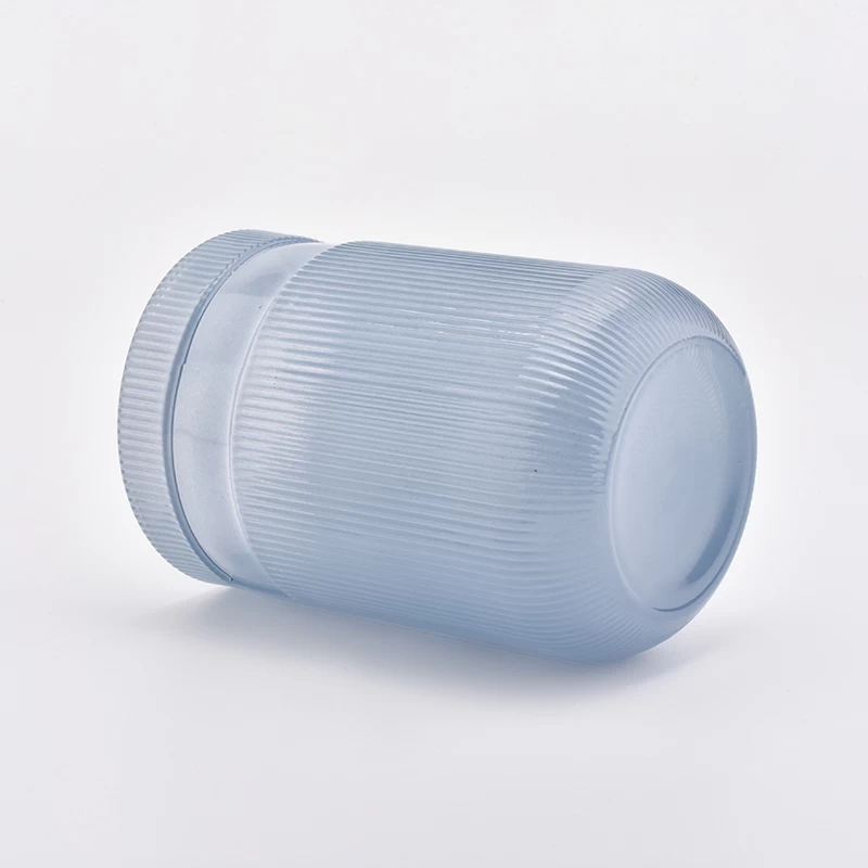 matte blue glass candle container with lid