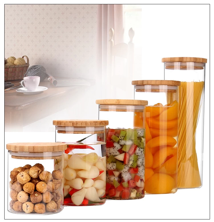 High quality borosilicate glass food container with wooden lids