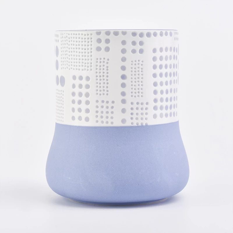 Home decoration cylinder round bottom totem pattern blue ceramic candle jar