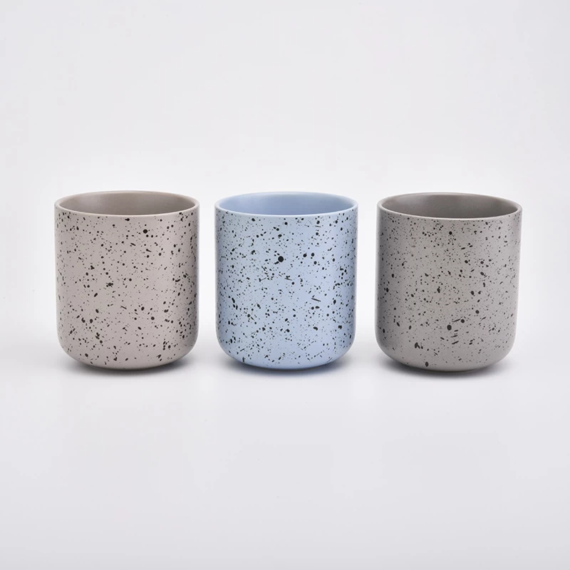 Ceramic Candle Vessels With Black Dot Glazed