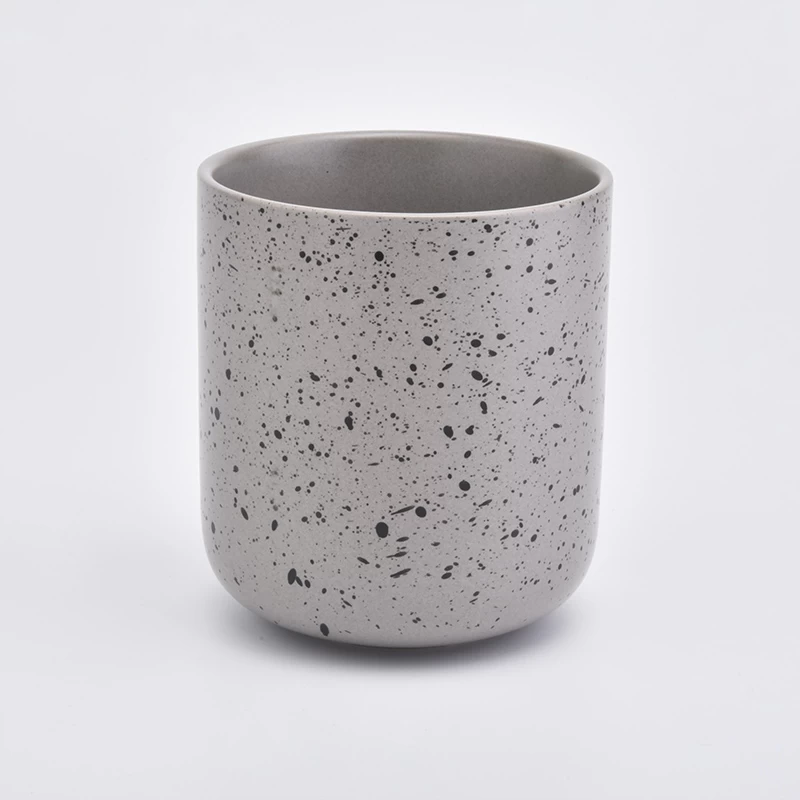 Ceramic Candle Vessels With Black Dot Glazed