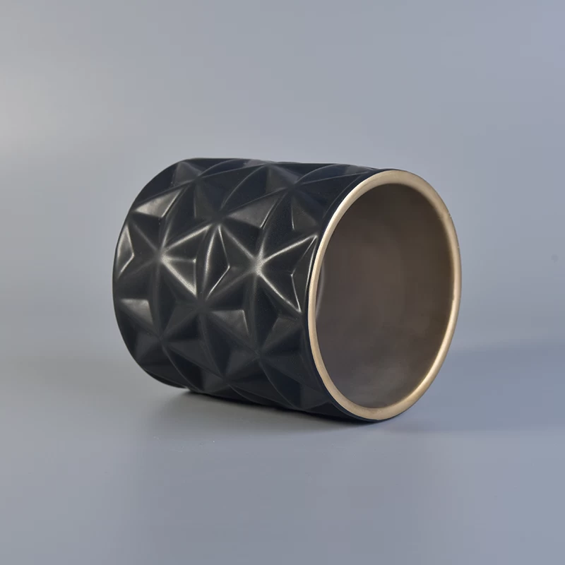 Matte Black Glazing Ceramic Candle Holders with Gold Interior