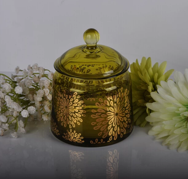 real gold printing glass candle jars with lids