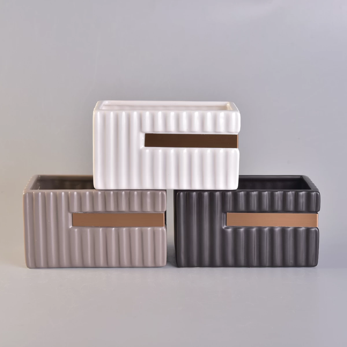 700ml Rectangular Ceramic Candle Holders Stripes Pattern Home Decoration Pieces