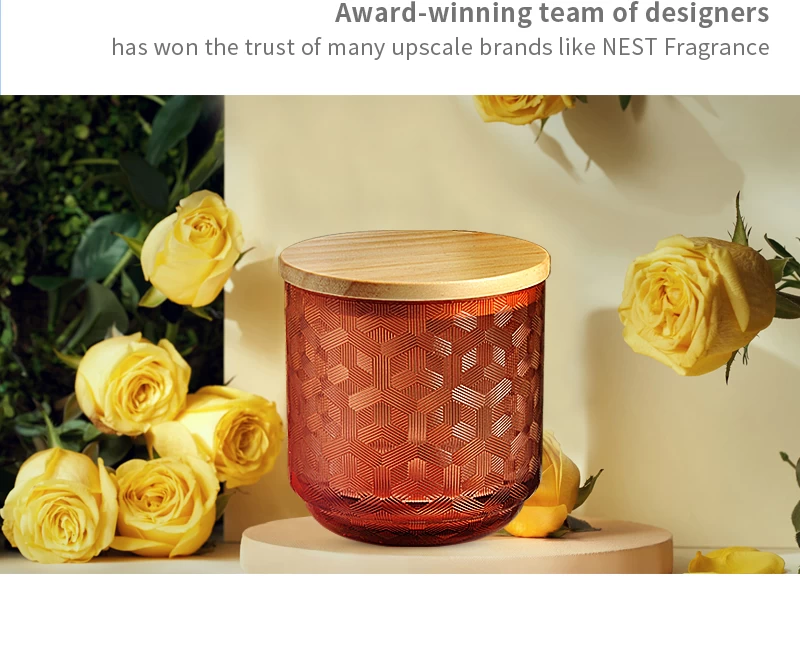 Luxury glass candle jars with lid 430ml 15oz woven pattern design