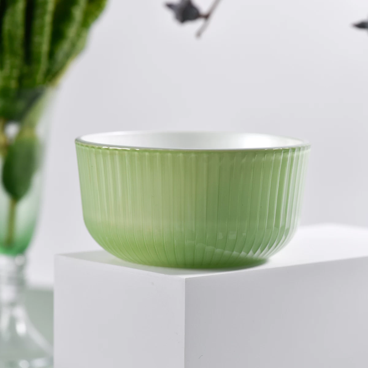 wide mouth glass candle bowl candle container with patterns outside