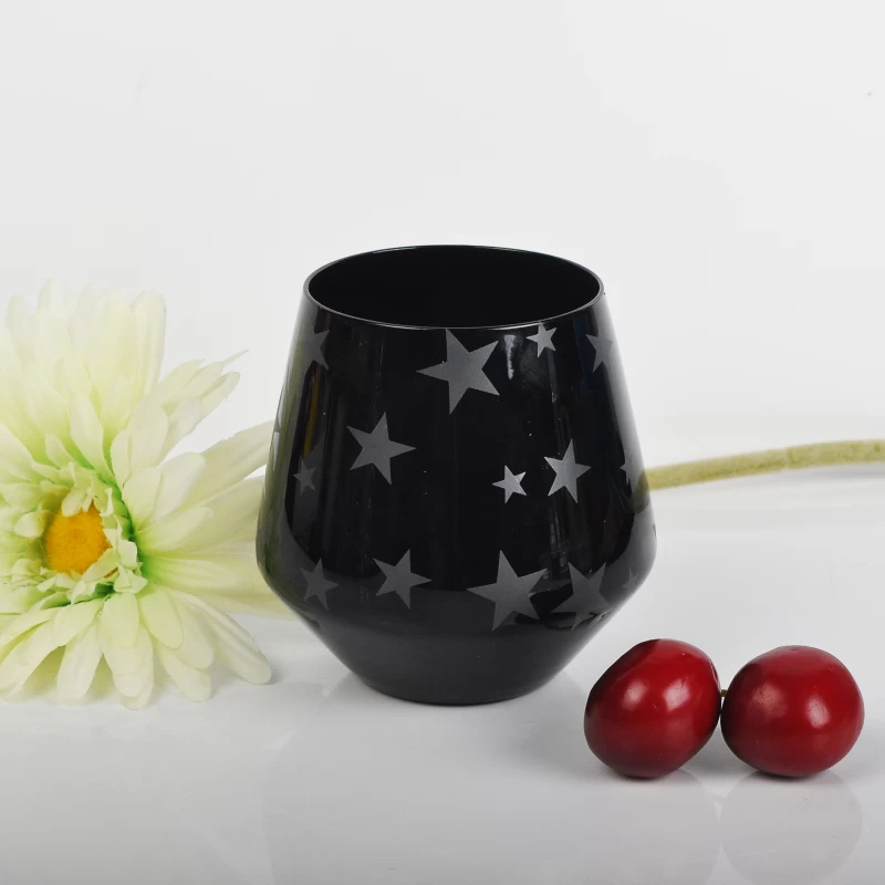 black glass candle holders