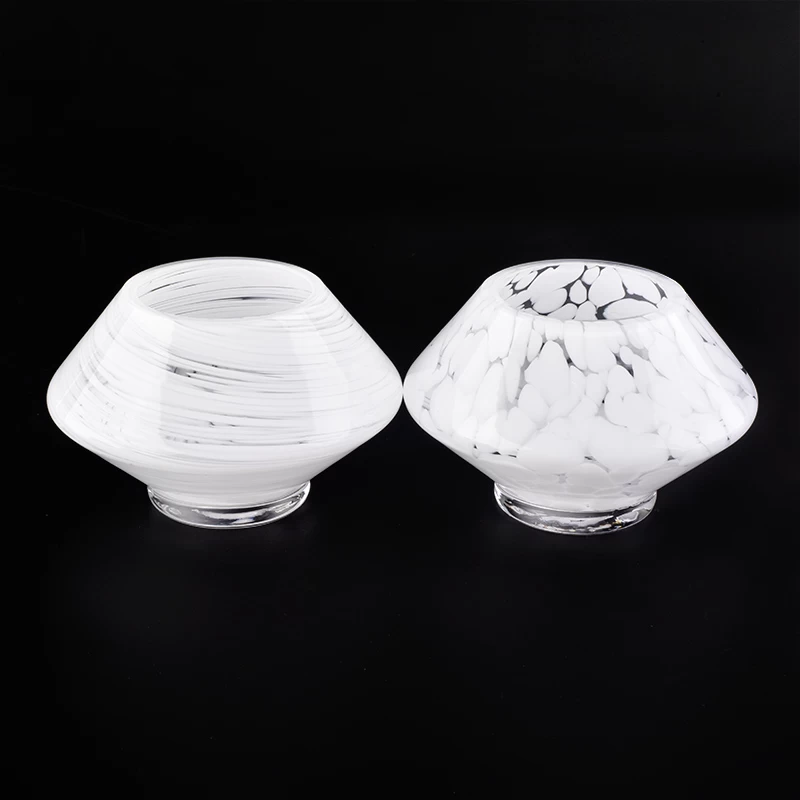 Home decoration handmade luxury cased White  glass candle holder 