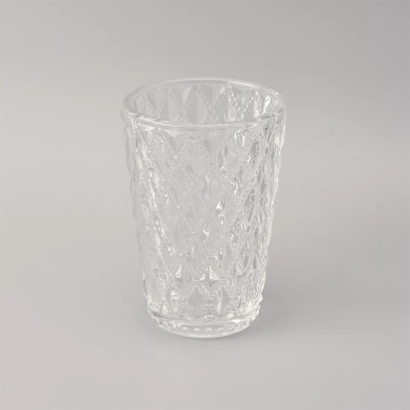 Wholesales Pearl White Glass Candle Vessel with Diamond Pattern