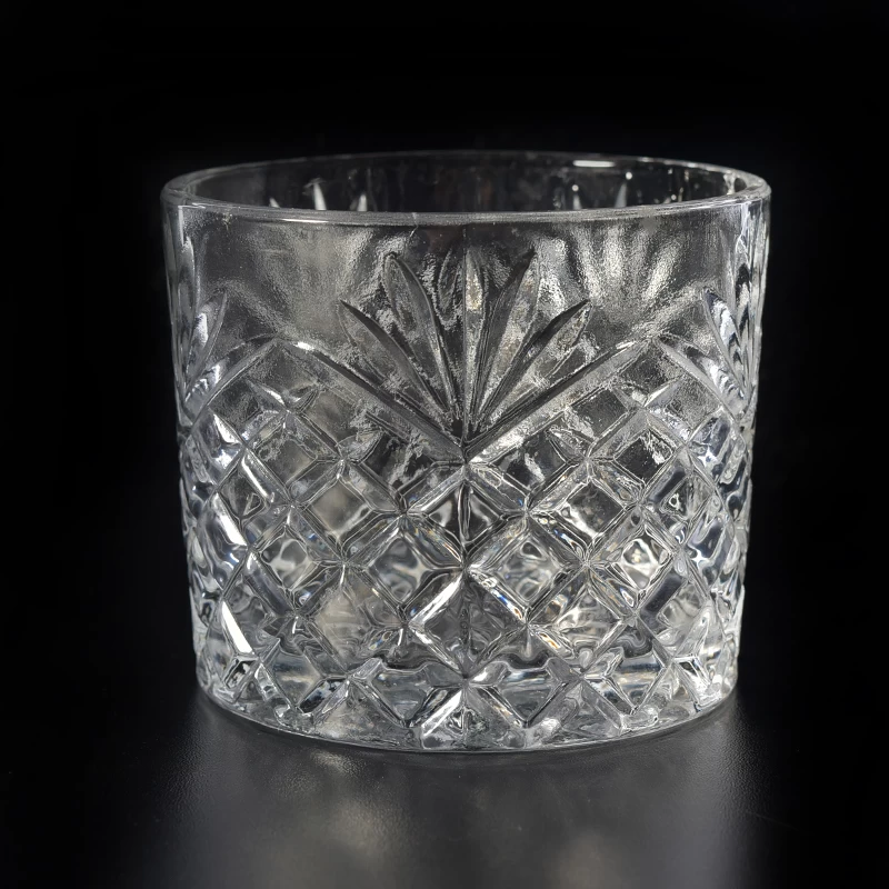 16oz Diamond Clear Glass Candle Holder Home Decor