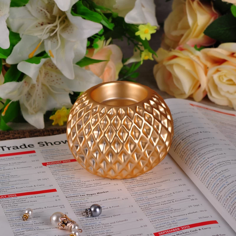Gold luxury ceramic ball shape tealight candle holder 