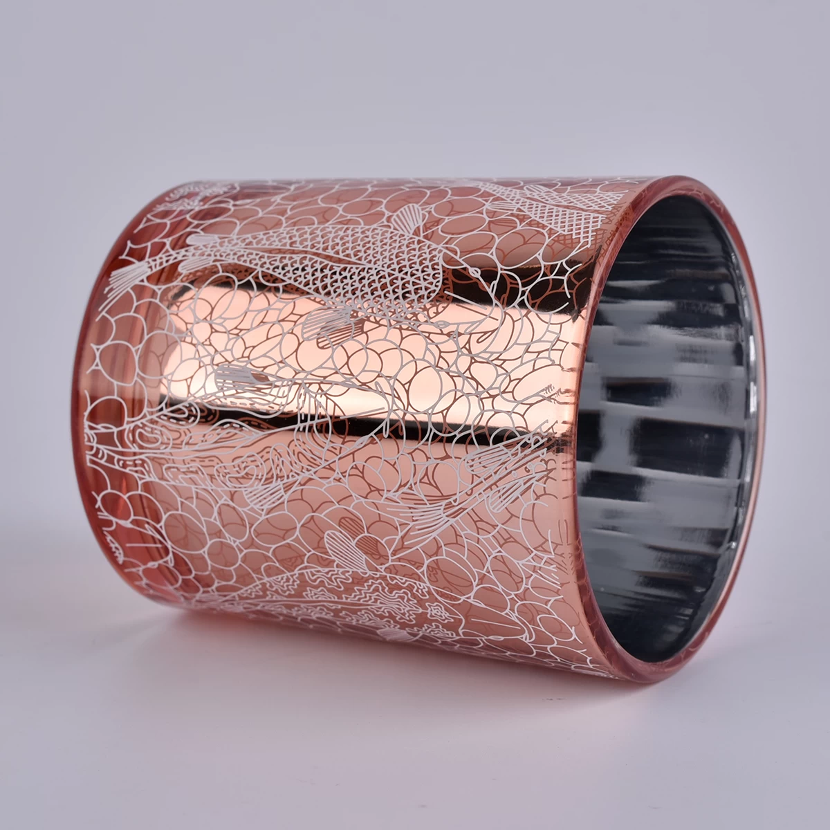 rose gold glass candle jar with 3D pattern prints