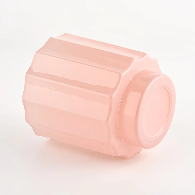 Popular 10oz vertical stripe glass candle jar pink candle vessels