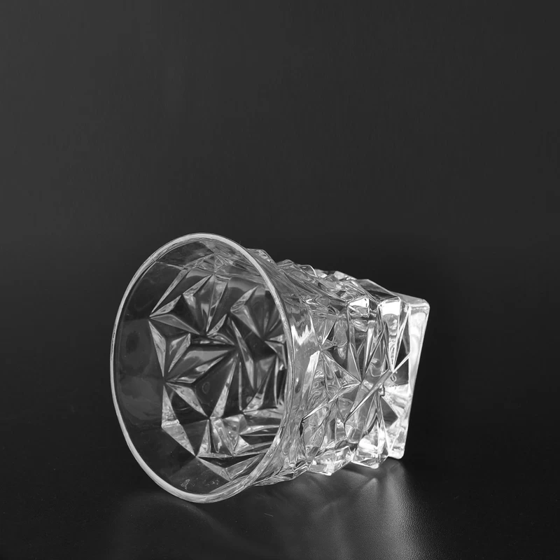 Crystal cut embossed clear glass candle holder wholesale