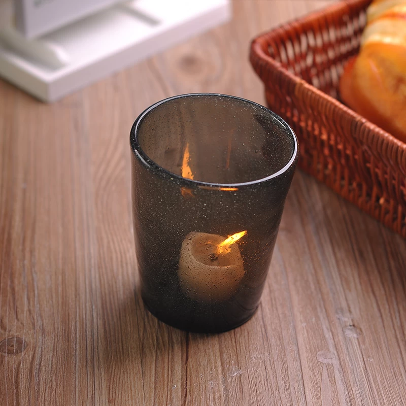 Pure manual made glass candle holders with Pearl black color