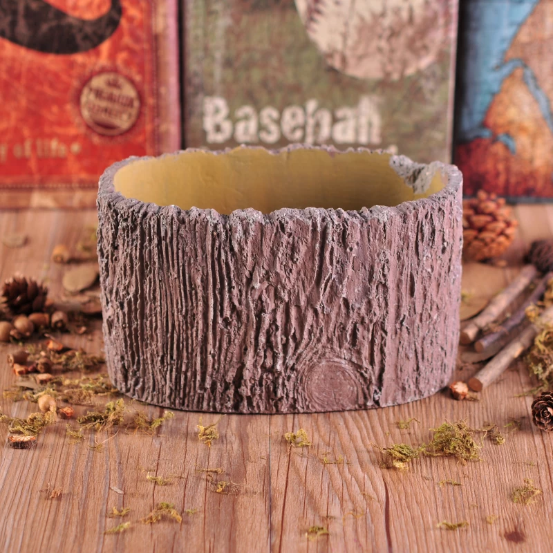 Oval shape bark effect concrete candle holder wholesale