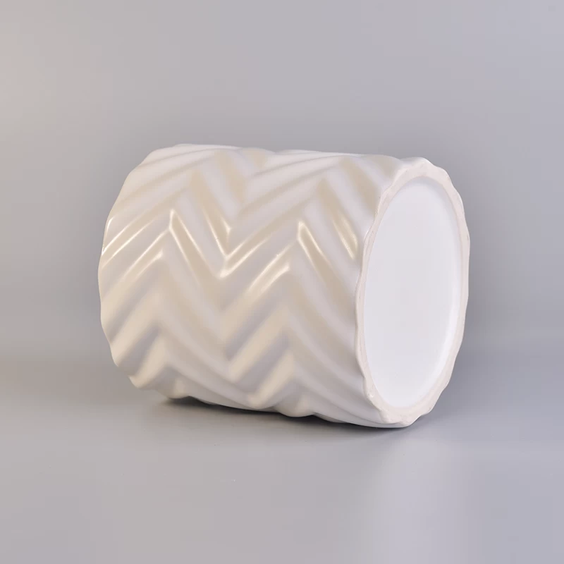 matte white glazing debossed ceramic candle holders