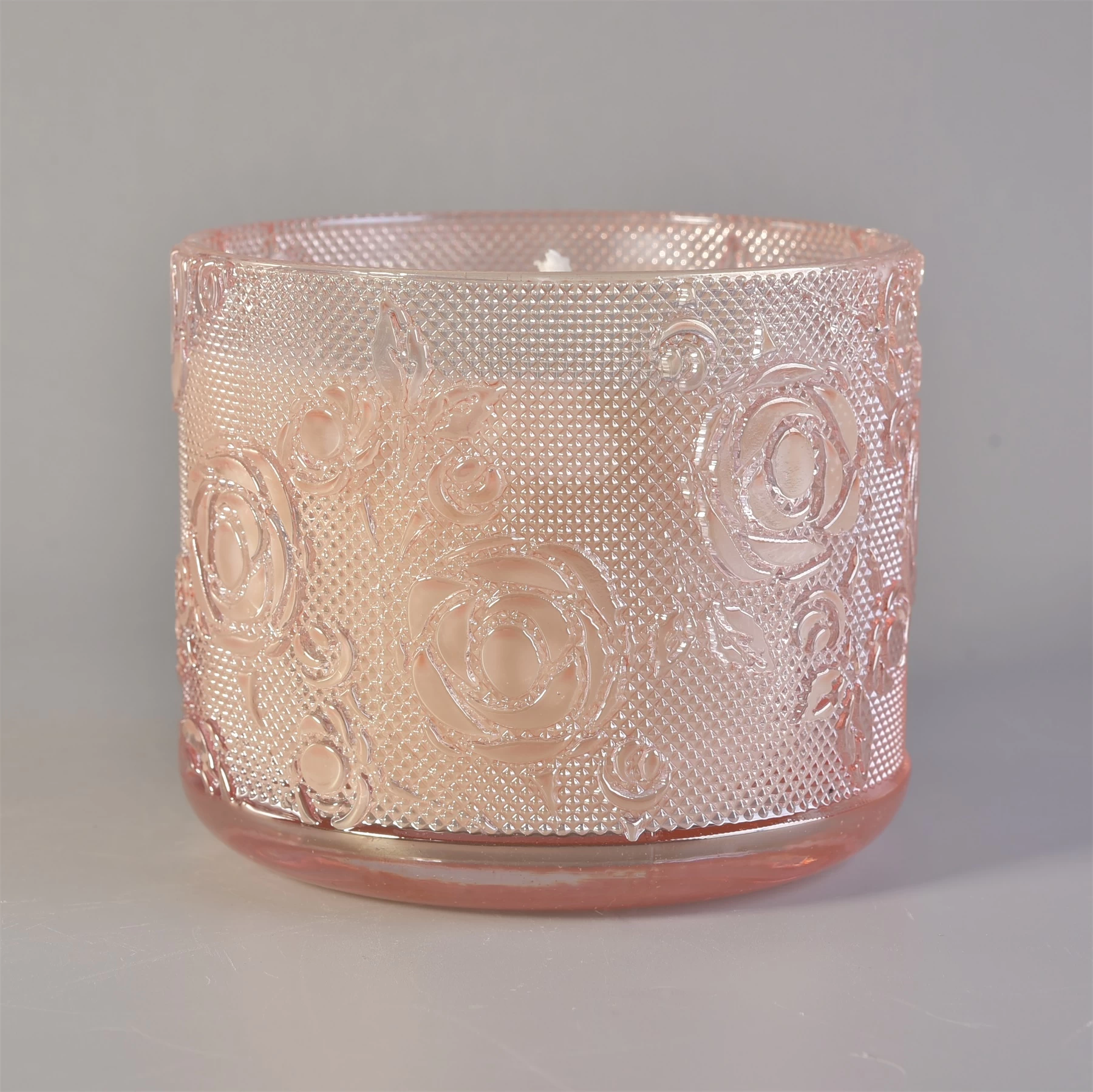 High Qulaity Rose Textured Glass Candle Jars Wholesale