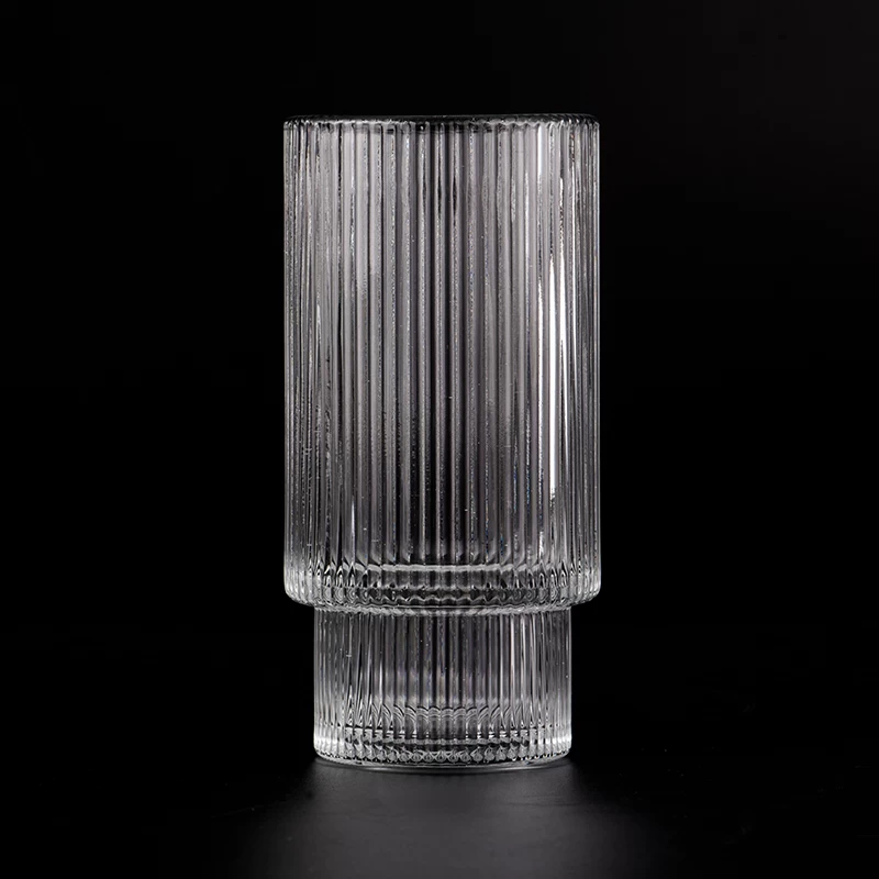 11oz vertical stripe glass candle holder step glass jars wholesale