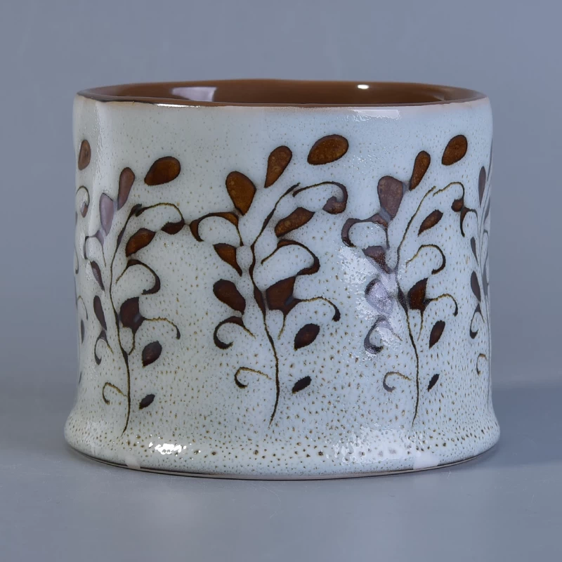 478ml Ceramic Candle Vessels with Hand Painting Flower Design
