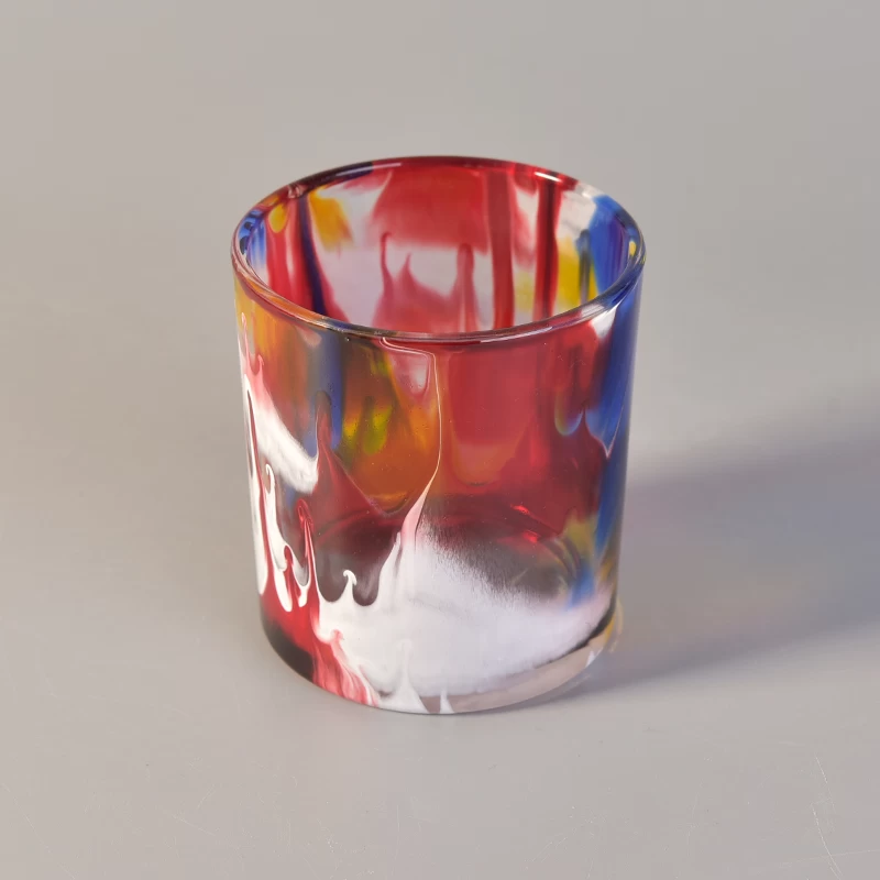 Oil painting effect glass candle holder