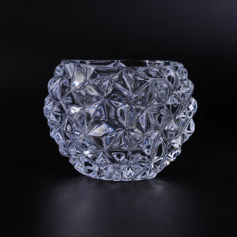 Crystal diamond pattern glass tealight holder