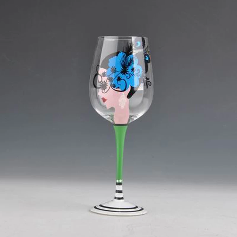 409ml human figure hand painted wine glass cup with high stem
