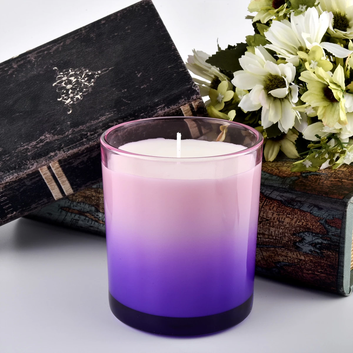 12oz ombre purple pink glass candle holders
