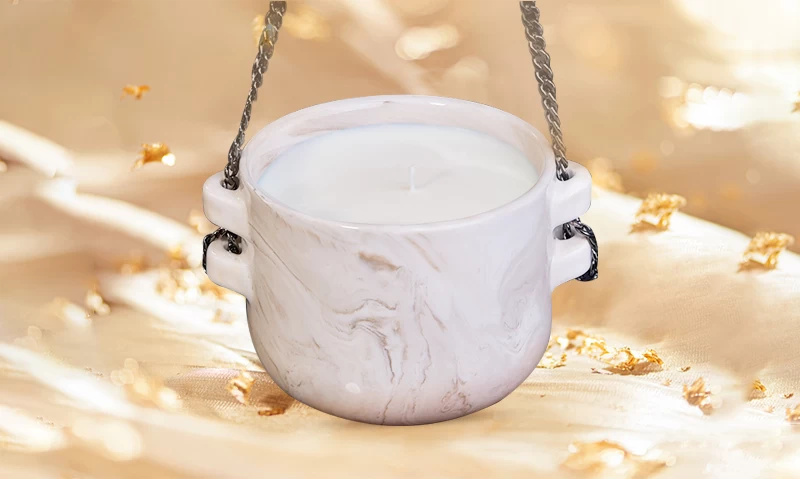 520ml 18oz home decor marble ceramic candle containers with lanyard