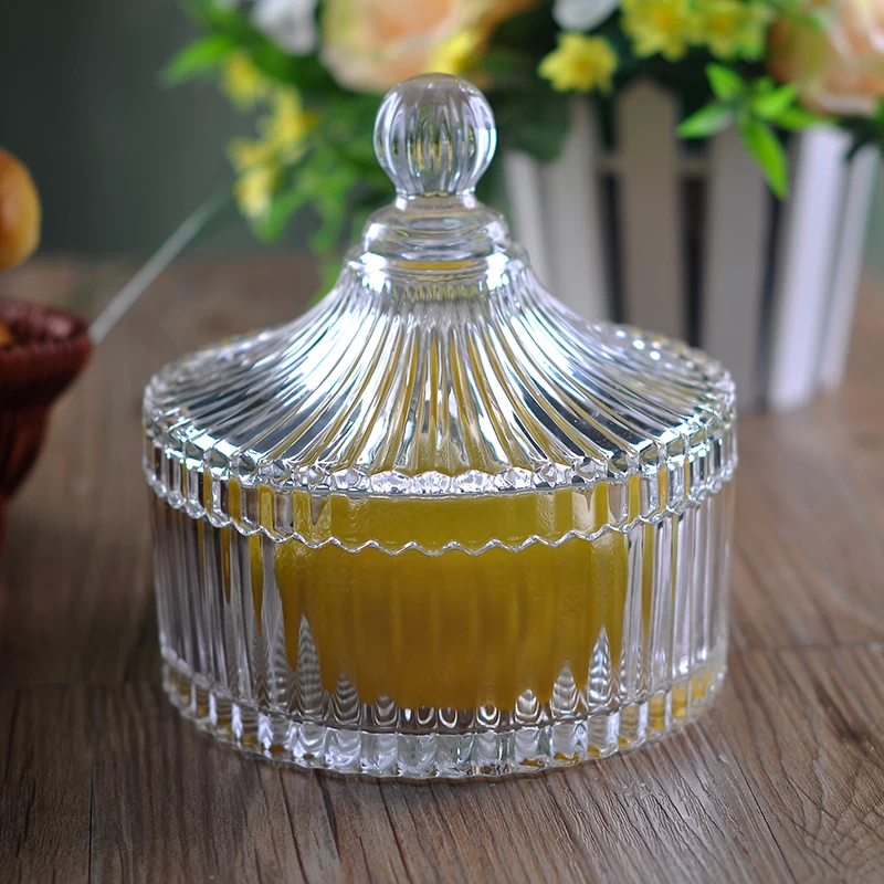  USA hot selling home decor clear vertical stripes glass candle jar 