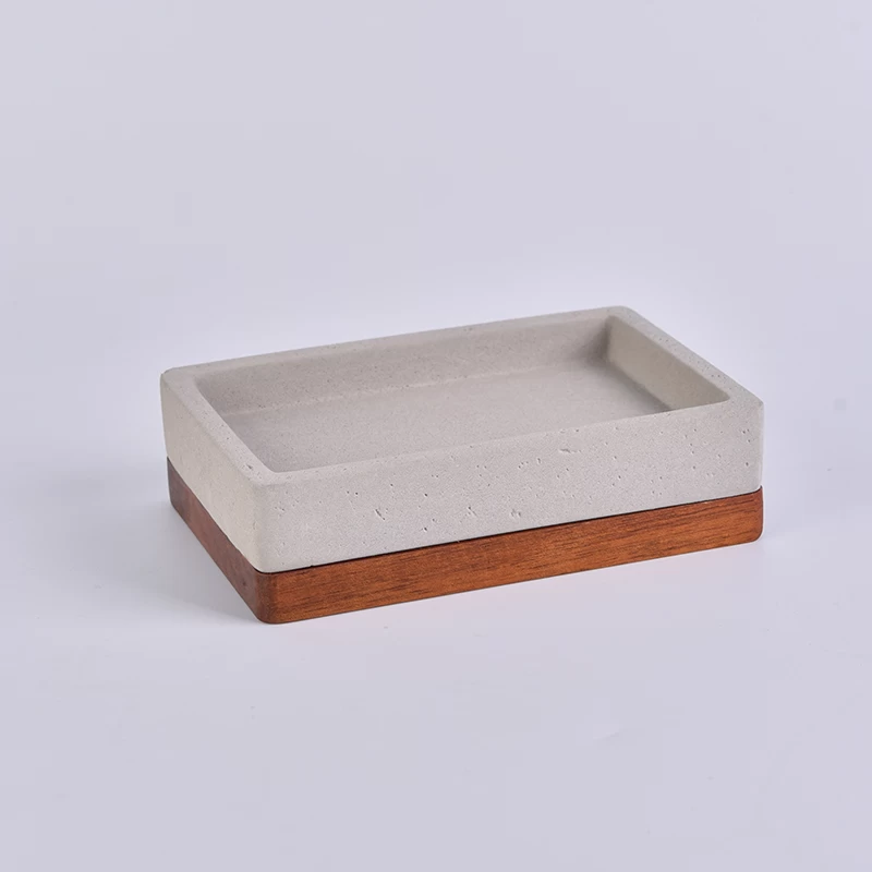 Unique square concrete soap dish with wood base