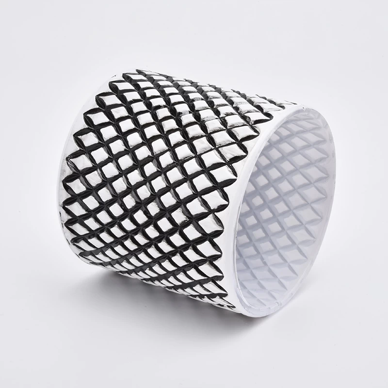 glass debossed woven pattern candle holders