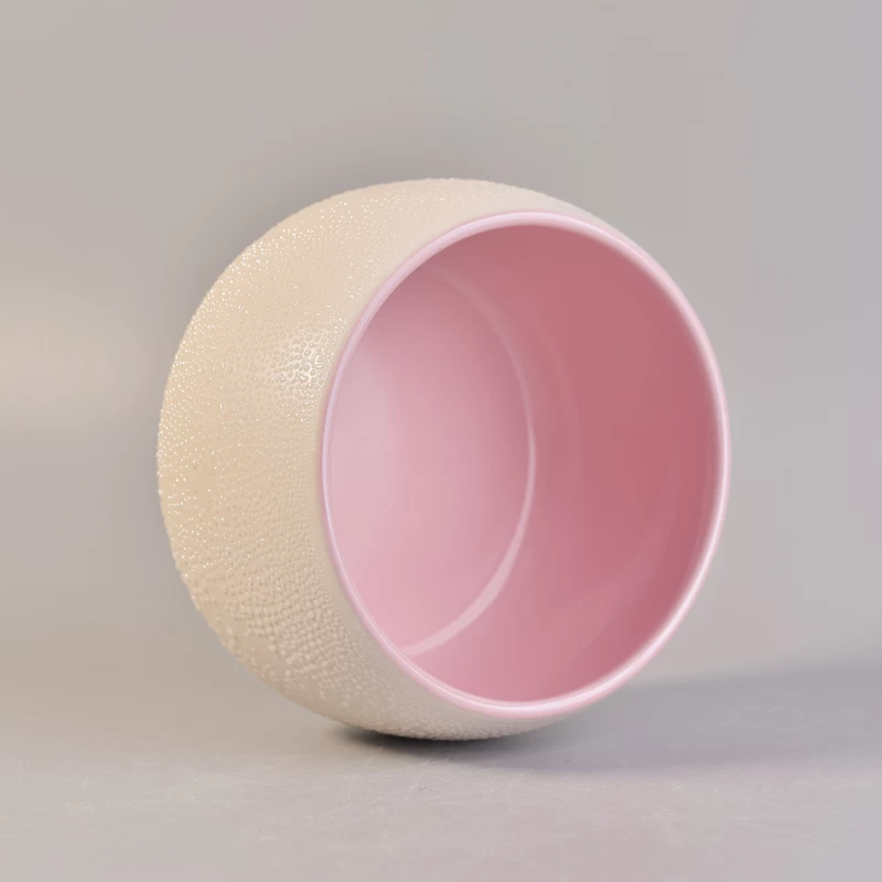 Iridescent glazed round ceramic candle holders