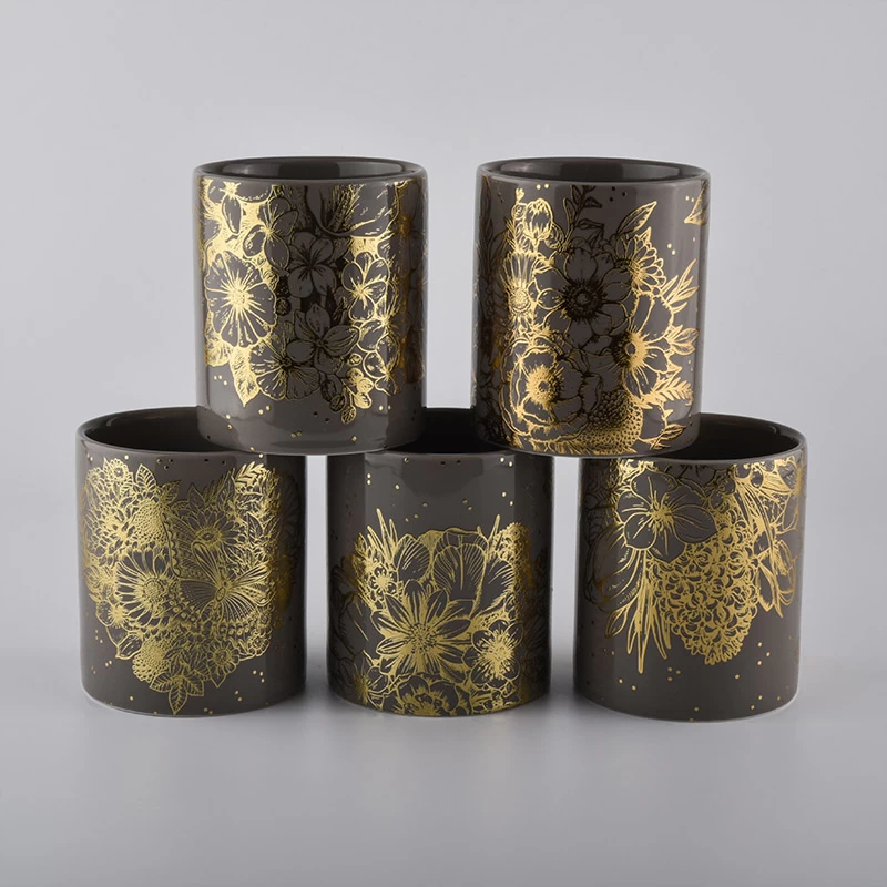 Wholesales luxury custom cylinder amber candle ceramic jars 8oz 10oz 