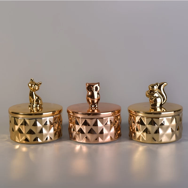 New products gold ceramic candle holder vessels with lids