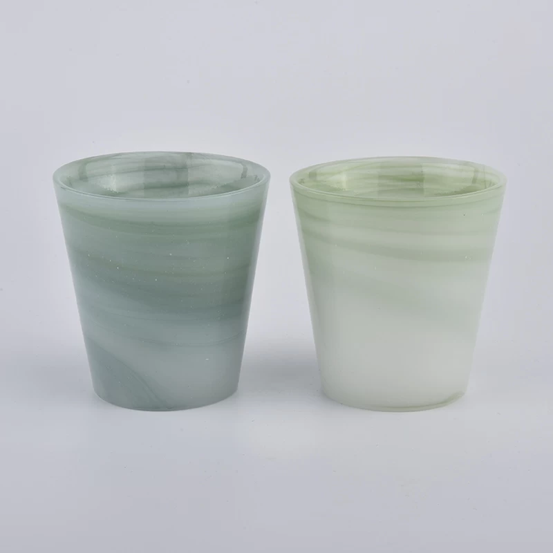 7oz green color melted glass candle holders