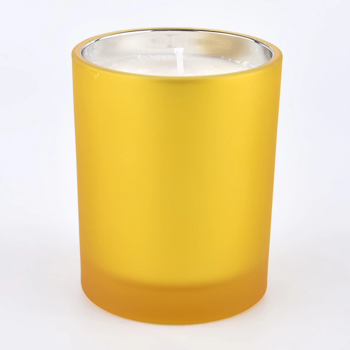 Customized colored glass candle vessels with electroplated silver inside for wholesale