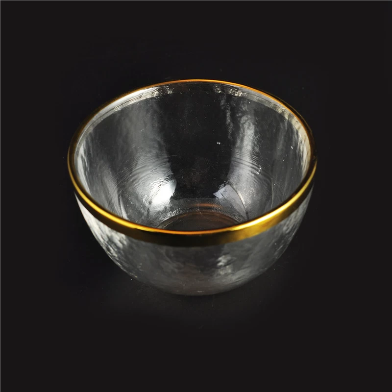 Gold edge print glass candle container 