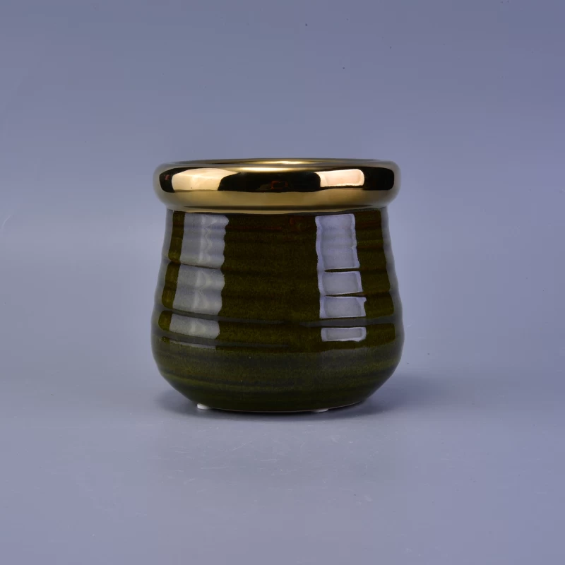 Eletroplated Golden Rim Cup for Ceramic Candle Holder with Fancy Glazed