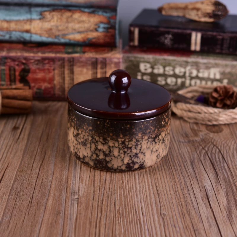 Decorative Transmutation Glazed Ceramic Jar with lid for candle or tea