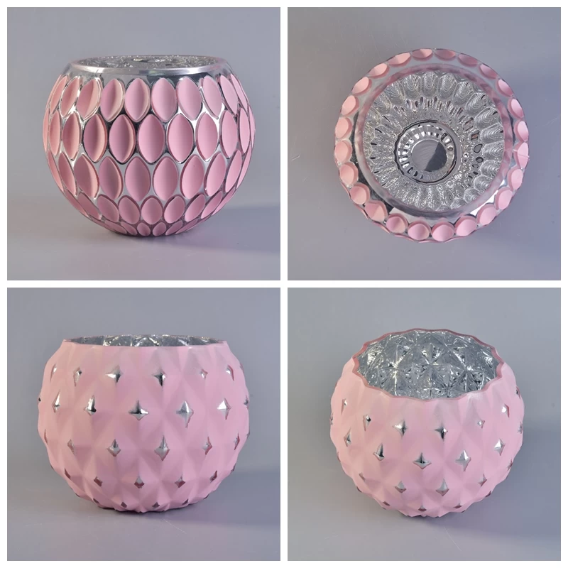 Pink ball shape glass candle holder