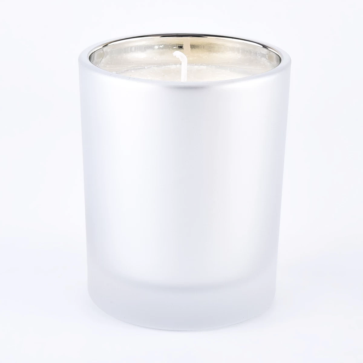Customized colored glass candle vessels with electroplated silver inside for wholesale