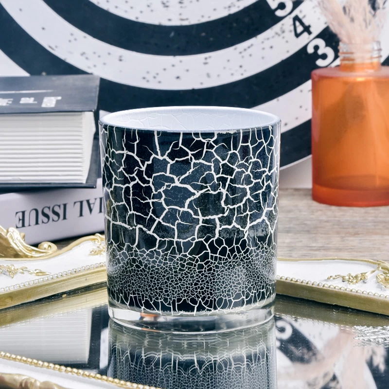 Wholesaler 10oz black marble glass candle jar for home decor