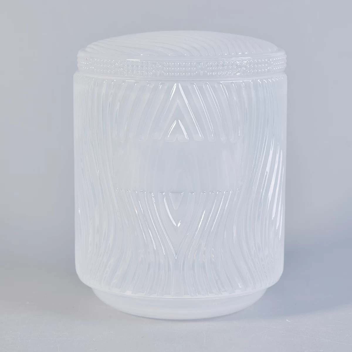 Embossed White Glass Candle Jars With Lids
