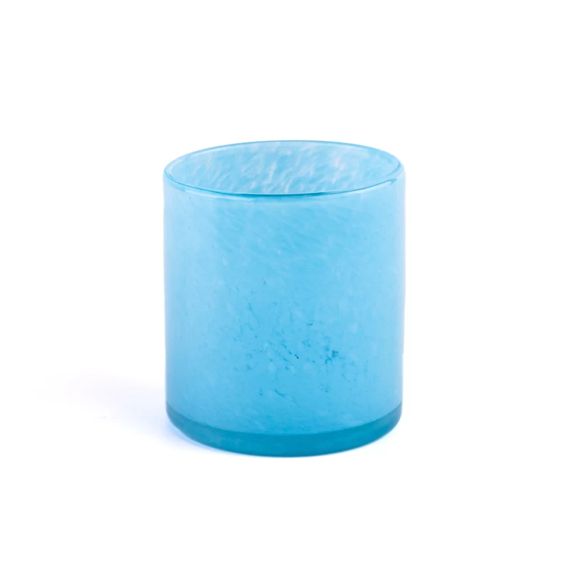 blue color material melted handmade glass candle jar