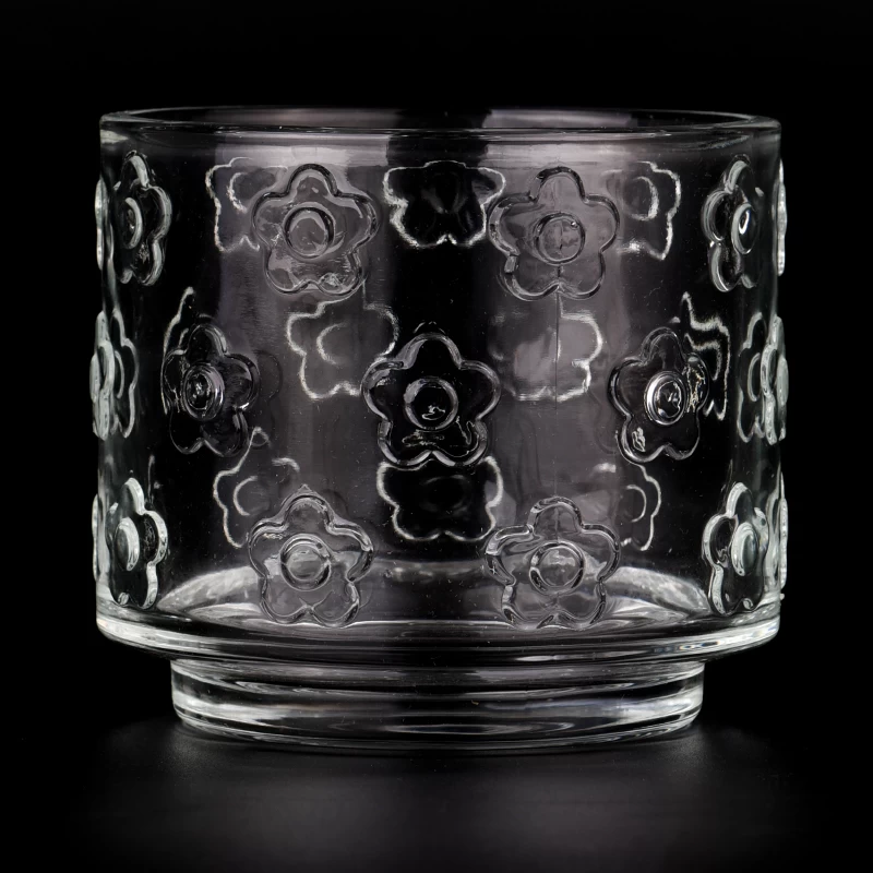New arrived 15oz glass candle jars flower pattern glass vessels supplier