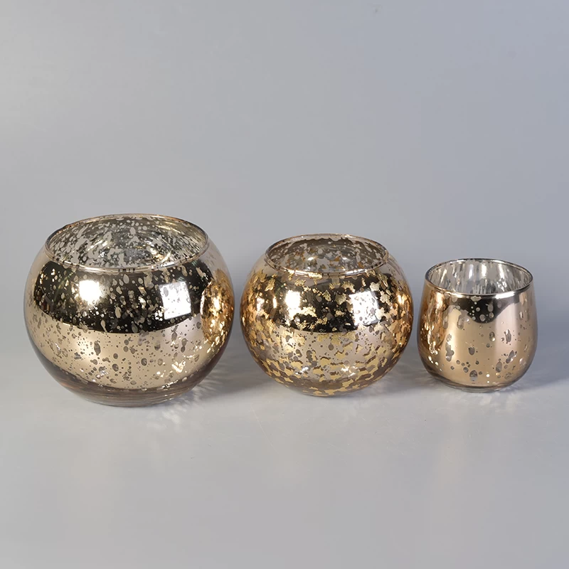 Glass ball shape gold mercury glass candle holders
