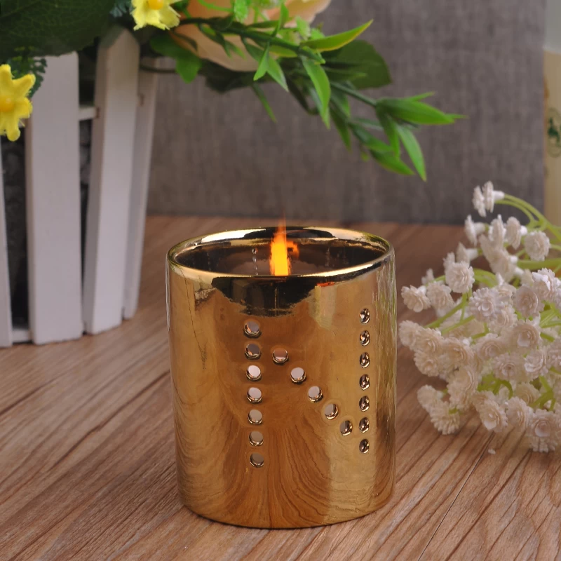 ceramic candle holder with electroplating 