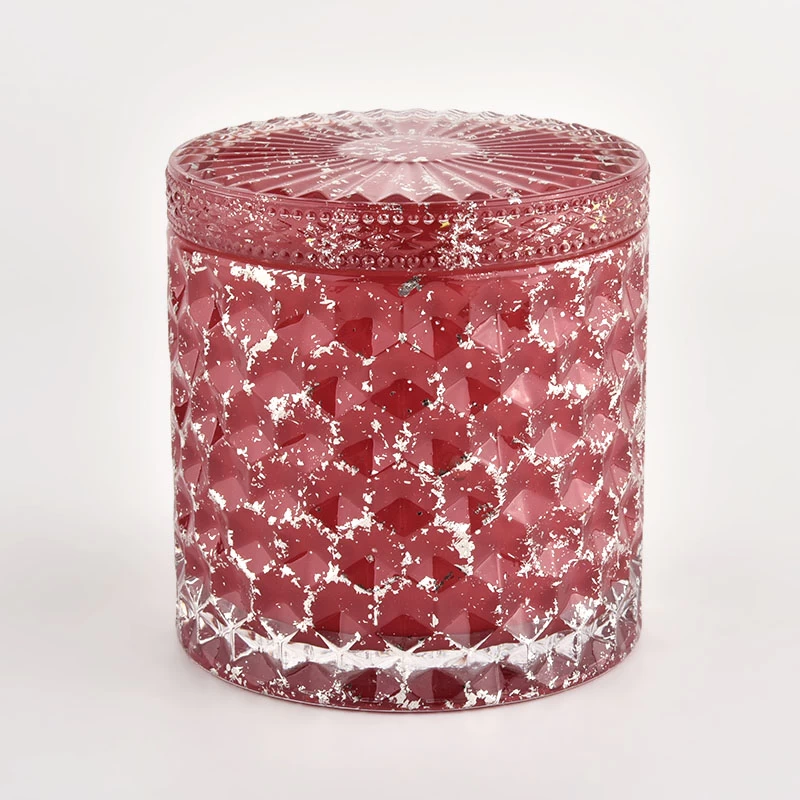 Luxury red empty glass candle jars with lid for wedding 440ml