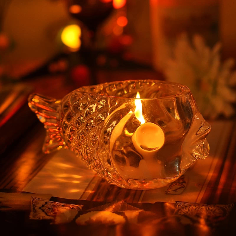 Fish shape clear glass candle holder